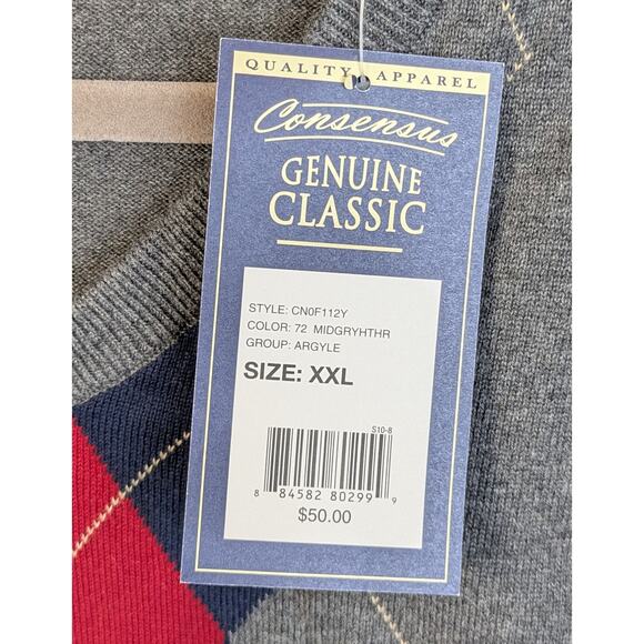 NEW Consensus Genuine Classic Men's Gray Red Blue Argyle Cotton Sweater Size 2XL - Picture 4 of 8